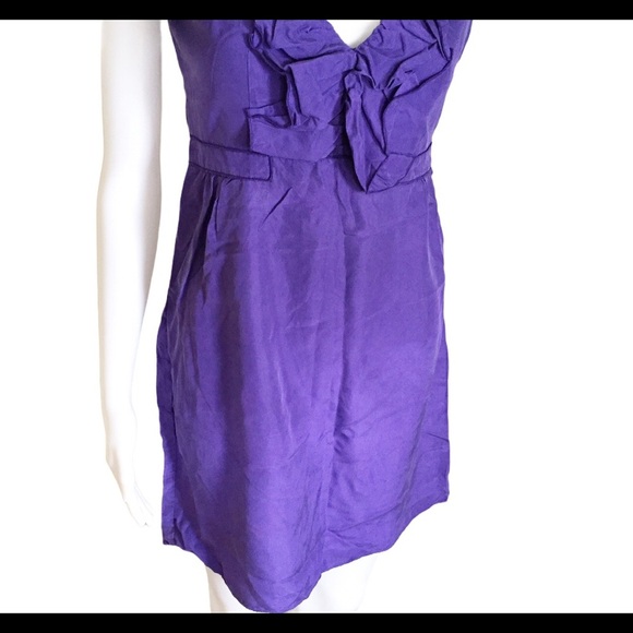 REBECCA TAYLOR V Cut Cocktail Dress With Ruffle Detail & Cap Sleeves Purple Sz 2 - Picture 4 of 12